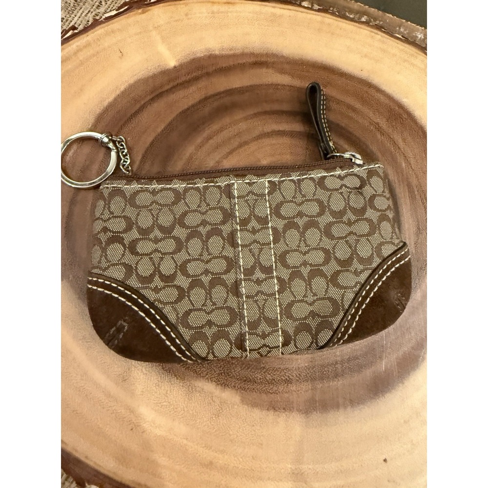 Coach Vintage Soho Mini Signature Coin Purse Brown Suede Chocolate Jaquard Mini